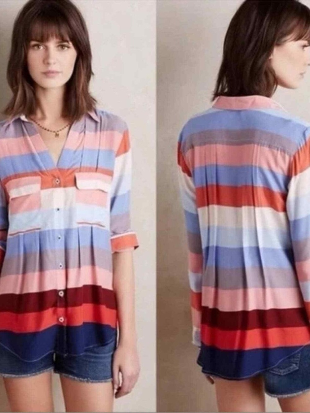 MAEVE Anthropologie Multicolor Striped Button-Down Blouse